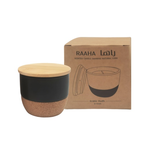 RAAHA - Arabic Oudh Scented Candle in Ceramic Holder with Bamboo Lid - Black