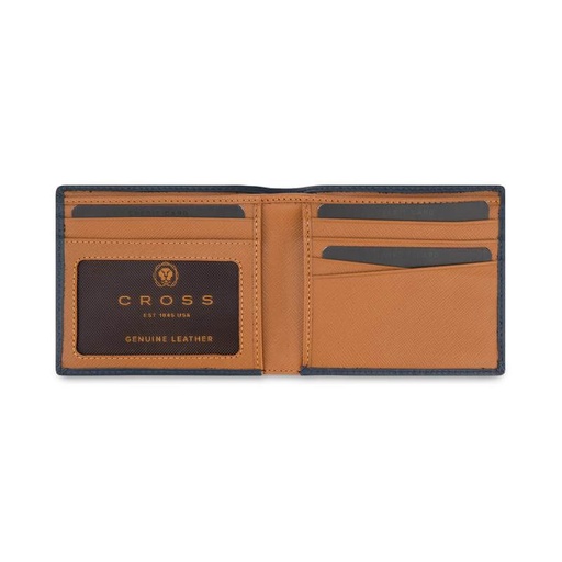 CROSS Soft Grain Leather Two-Tone 8CC Bifold Wallet - Blue/Mocha