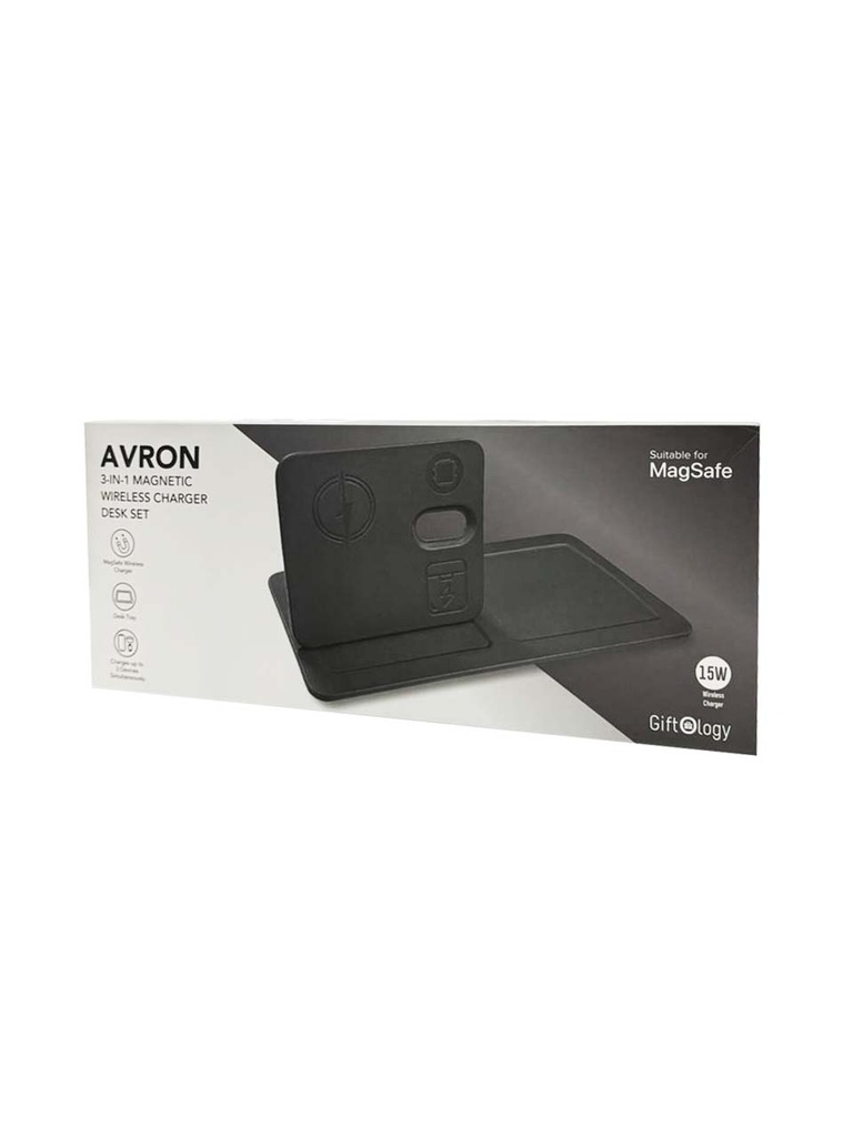 AVRON - Giftology 3-in-1 Magnetic Wireless Charger Desk Tray - Black