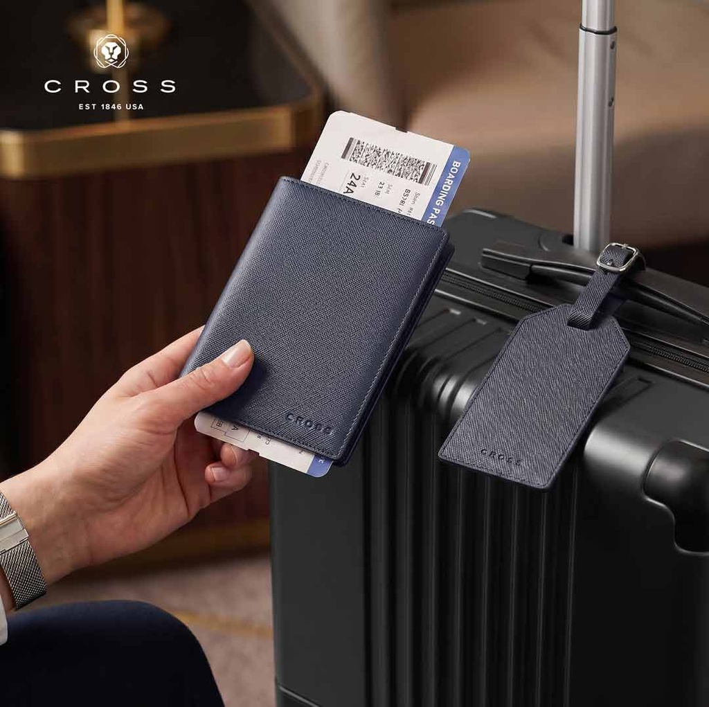 CROSS Saffiano Leather Luggage Label - Navy Blue