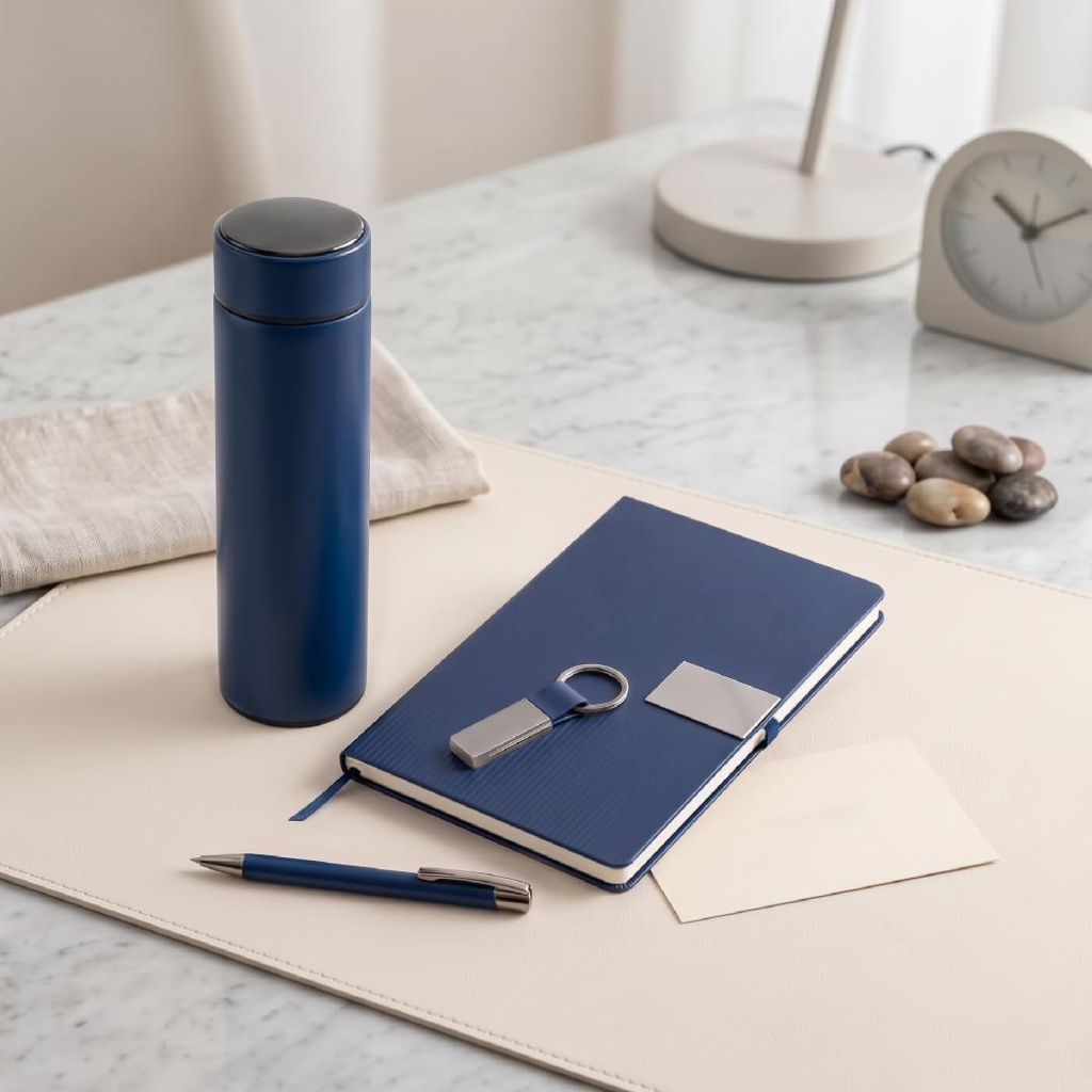 ORION SET - Giftology Set of Thermo Bottle, Notebook, Pen and Keychain - Navy Blue