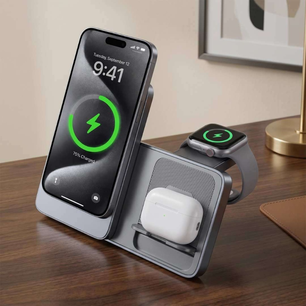 ARGENE - @memorii Magfold 3 in 1 Wireless Charger Stand - Metallic Grey