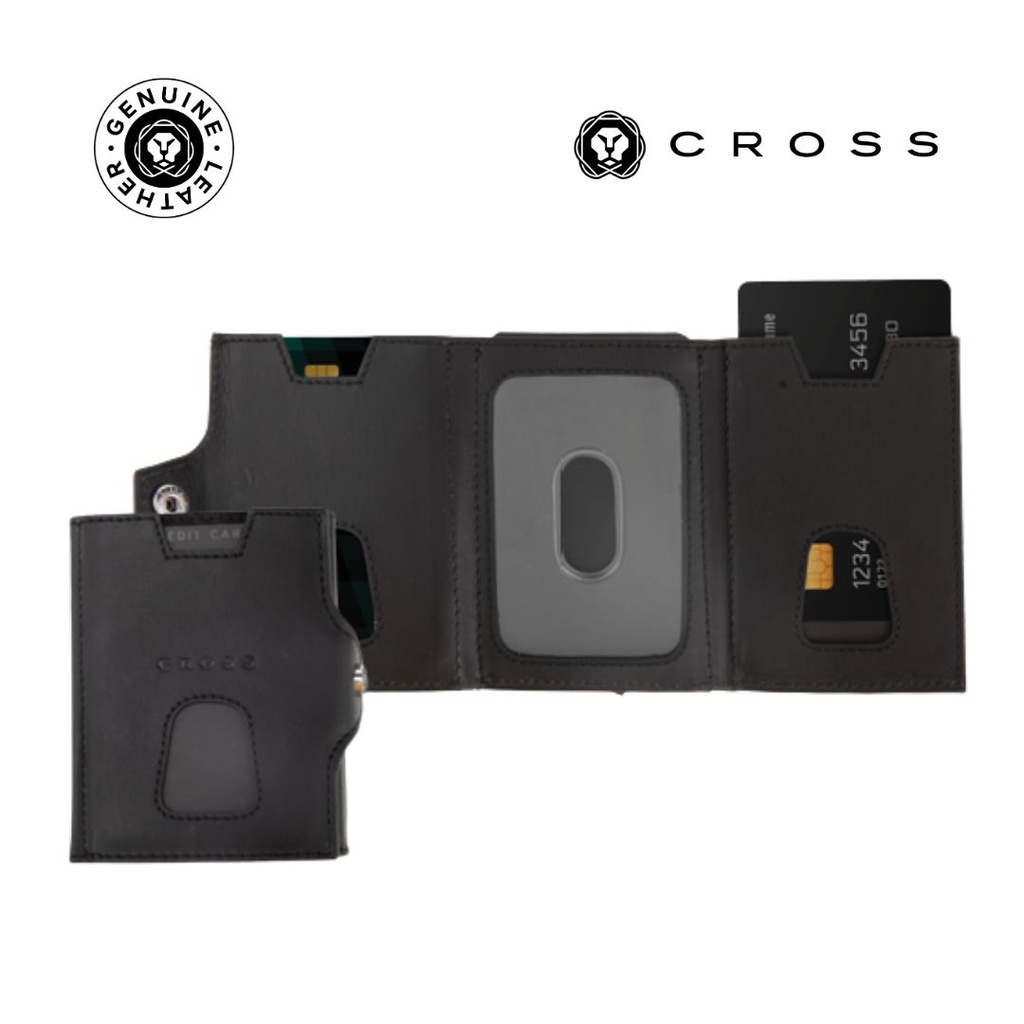CROSS Soft Grain Leather 6CC Trifold Compact Wallet - Black