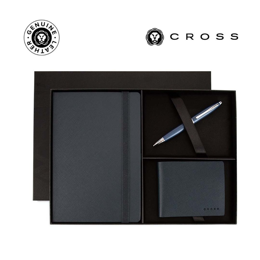 Cross Calais™ Ballpoint Pen with Notebook and Bifold Wallet Gift Set - Blue