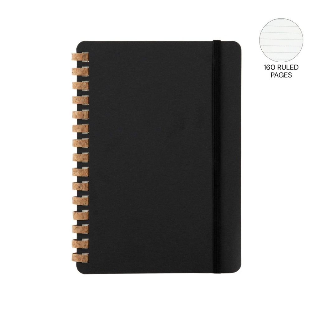 CORDOBA - eco-neutral Cork Spiral Notebook - Black